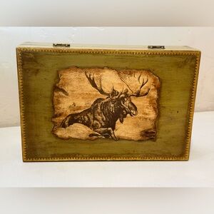 Vintage Rustic Faux Book Storage Gift Box Wooden Elk Moose 10” x  7”🦌